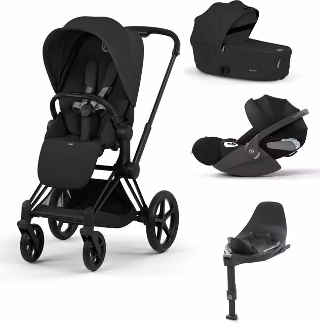 Cybex Priam Pushchair and Carrycot 4-in-1 Bundle with Cloud T i-Size Rotating Baby Car Seat and Isofix Base in Sepia Black