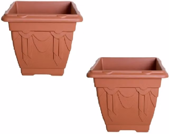 Whitefurze Venetian Square Tabletop Pot, Terracotta Orange, W/D/H: 30 x 30 x 23 cm