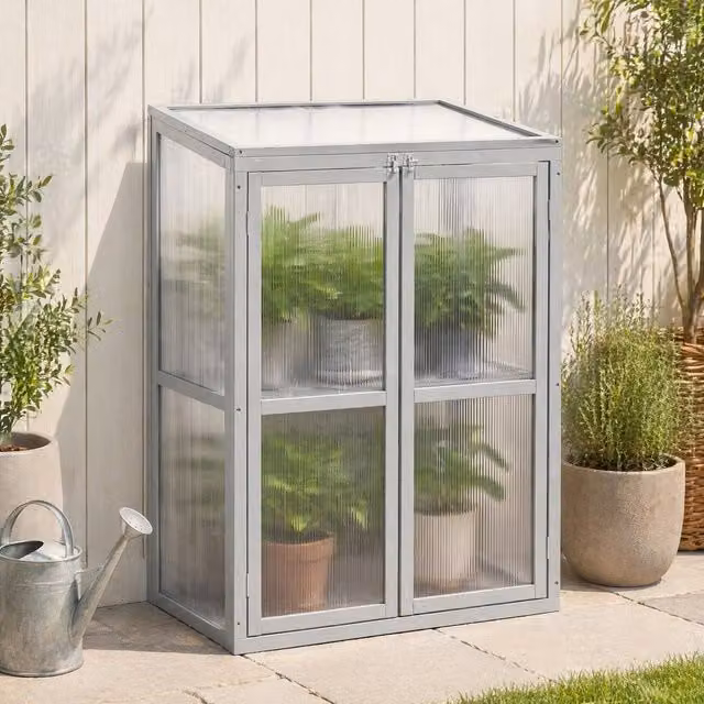STILVORA Mini Greenhouse with Adjustable Shelving in Grey, W/D/H: 76.2 x 45.72 x 110 cm