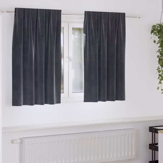 Berkfield Home Dark Grey Velvet Blackout Curtains with Multifunction Top Tape, 2 Pack, W: 140 cm x H: 140 cm – 1
