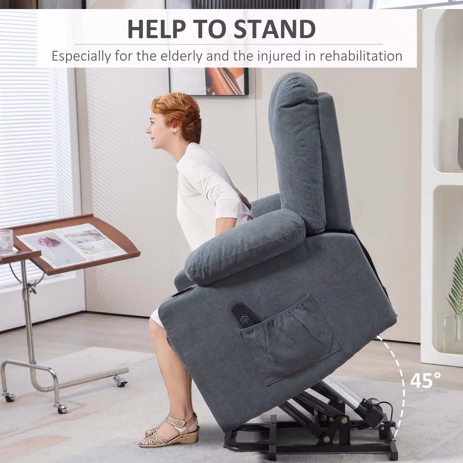 HOMCOM Grey Fabric Powered Riser and Recliner Chair with Remote Control for Seniors – 4