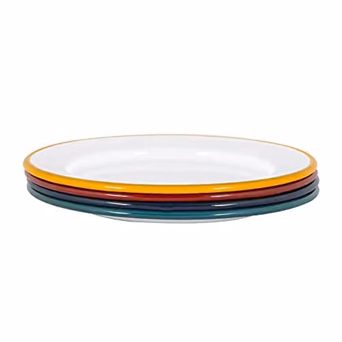 Argon Tableware Enamel Side Plates, Pack of 4, Multicolour and White, Diameter: 20 cm – 1