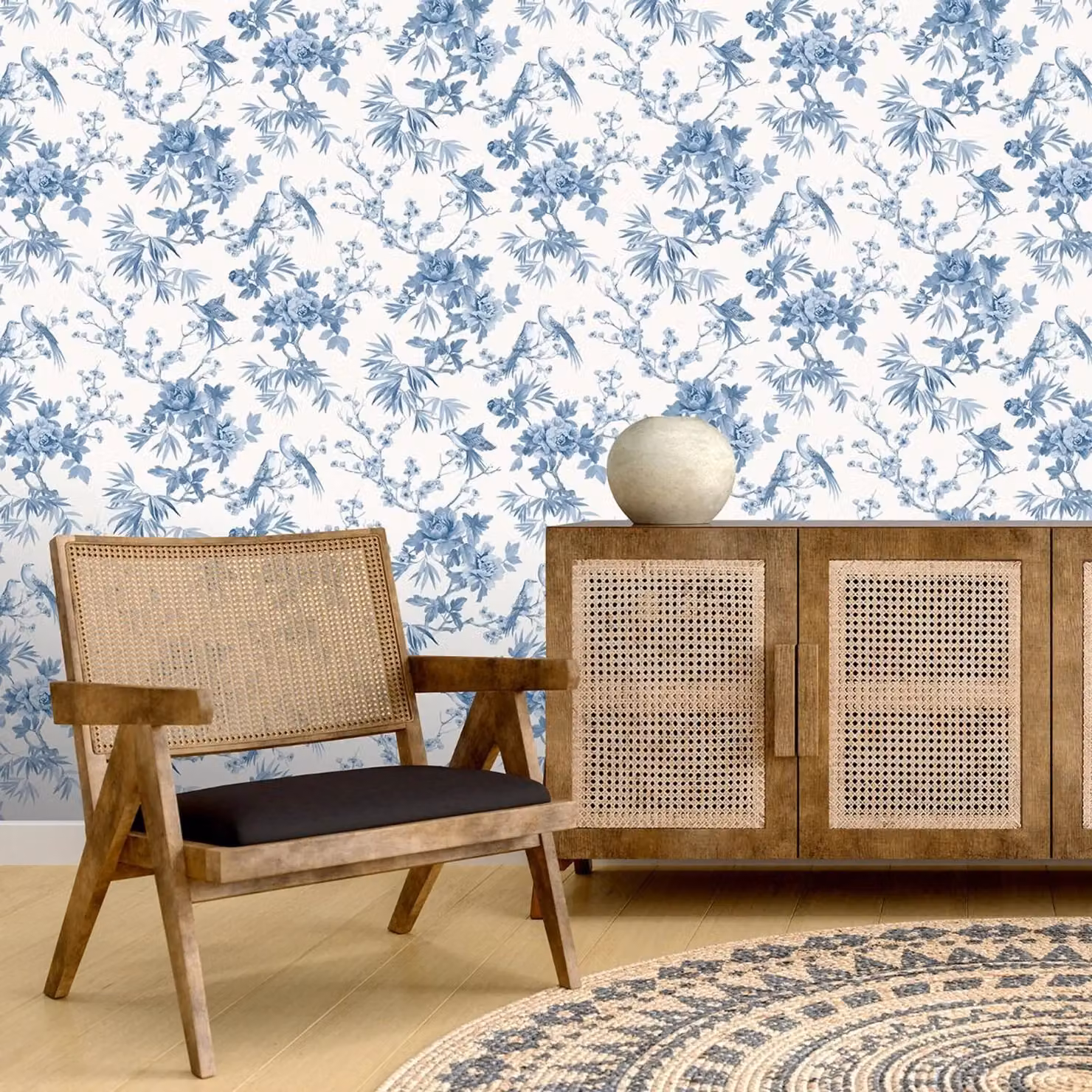 Rasch Amelie Chinoiserie Blue Floral and Botanical Paper Wallpaper – 2