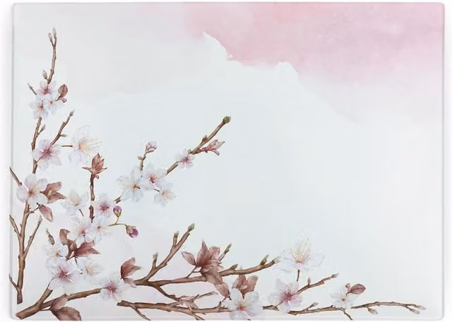 Purely Home Cherry Blossom Pink Glass Rectangular Large Worktop Protector and Kitchen Cutting Board