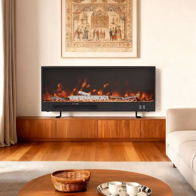 Lifeideas Metal Electric Fireplace in Black, Width: 117.5 cm