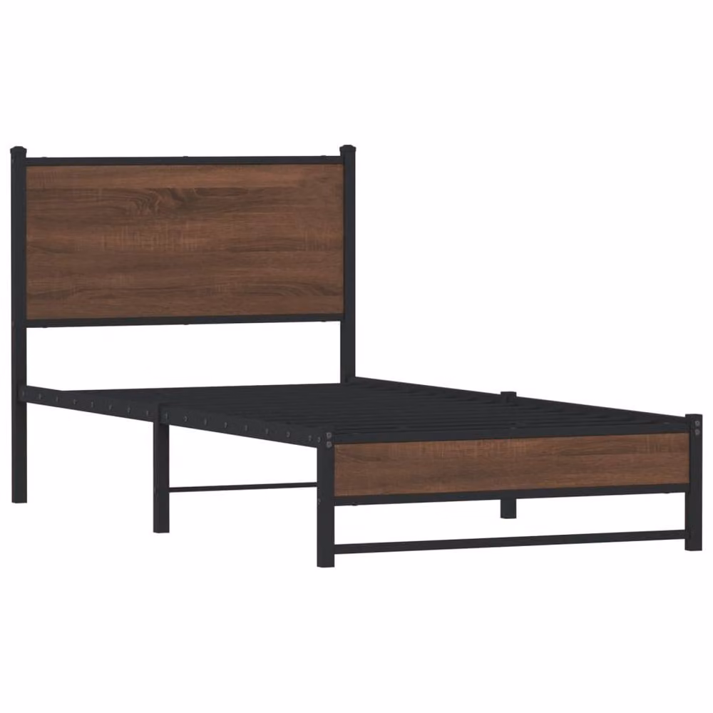 Berkfield Home Metal Bed Frame in Brown Oak, W: 80 cm, L: 200 cm – 3
