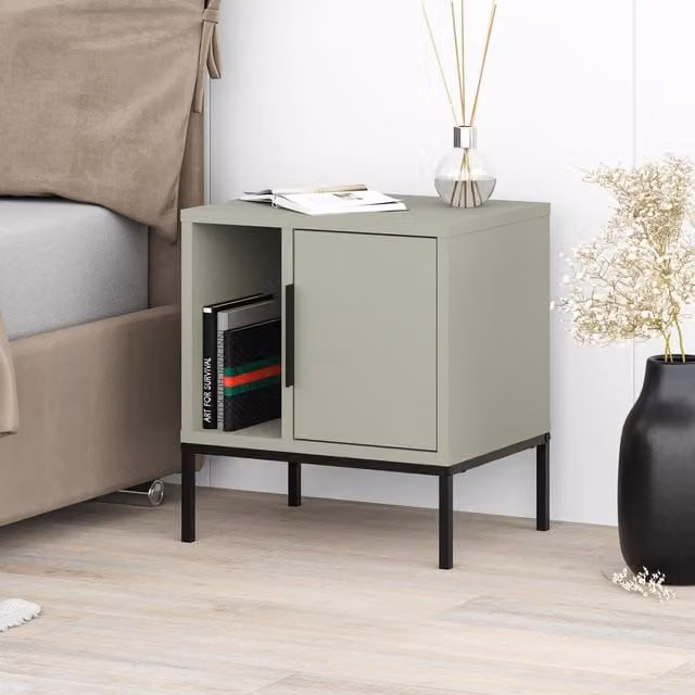 Decortie Modern Green Nightstand with Metal U Legs