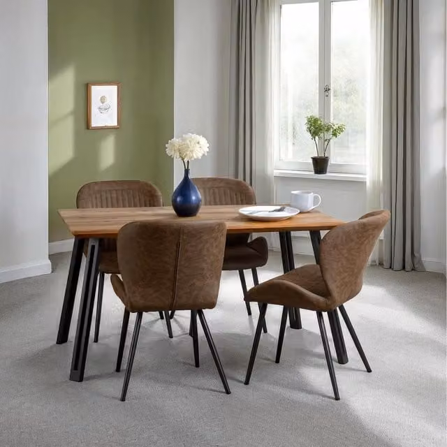 Seconique Quebec Rustic Rectangular Dining Set with Table and 5 Chairs in Oak and Brown