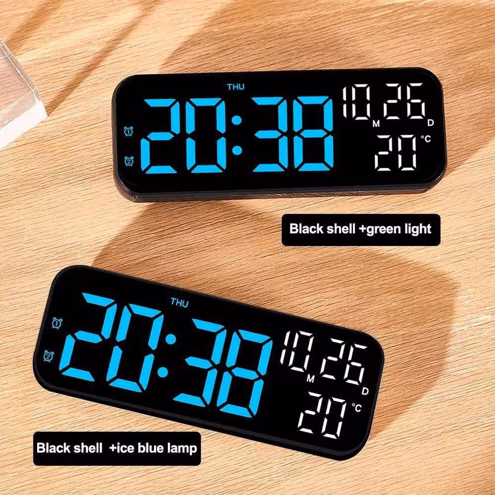 FLAVORA Modern Digital Illuminated LED Tabletop Alarm Clock in Black – 3
