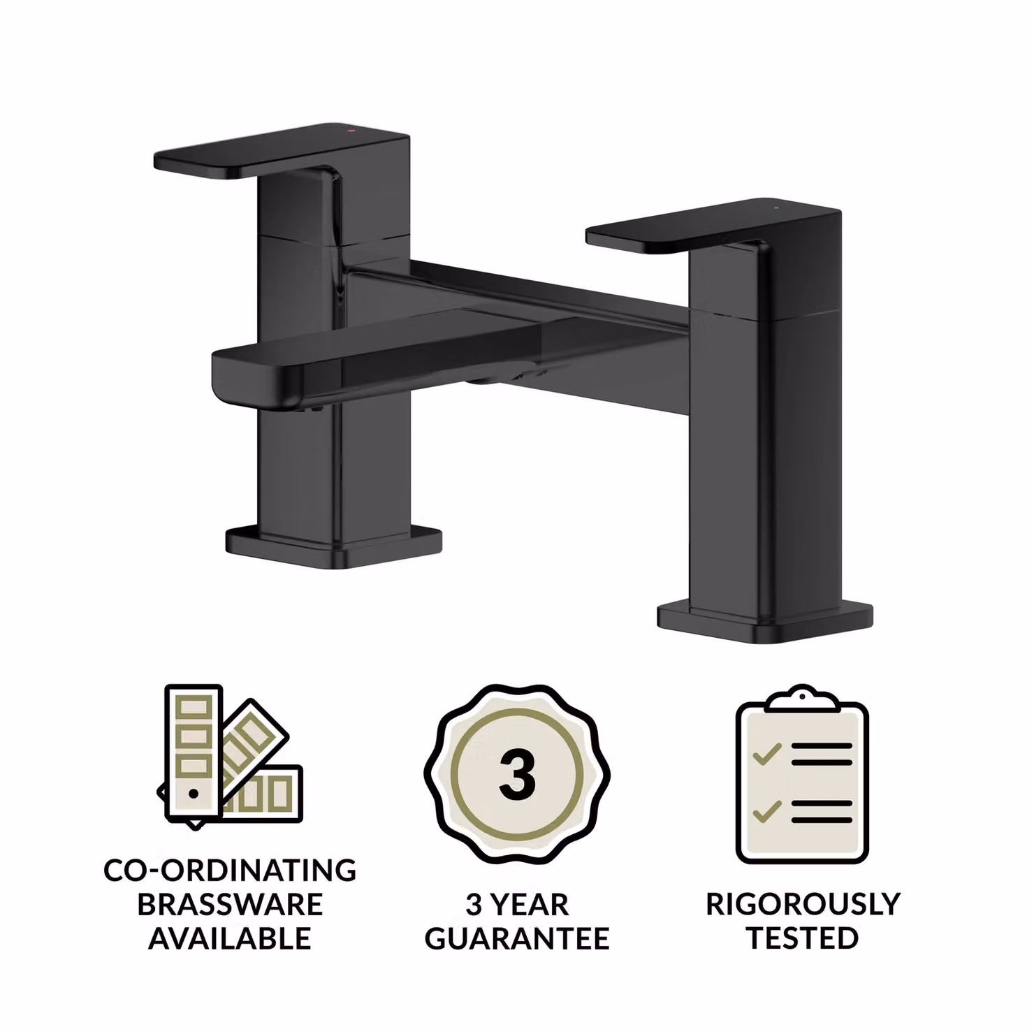 Balterley Square Deck Mounted Two Handle Bath Filler Tap in Matt Black – 2