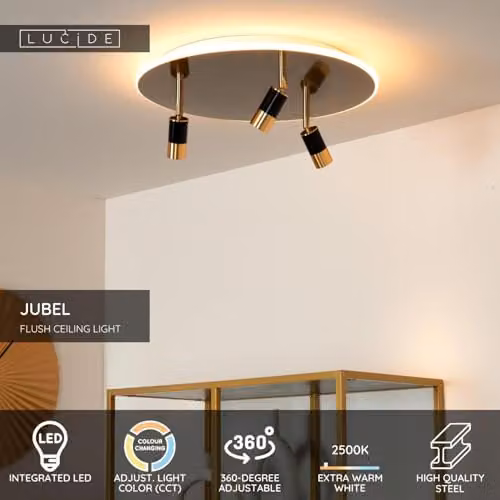 Lucide Jubel Dimmable LED Flush Ceiling Light, Gold/Brass, Diameter: 48 cm – 2