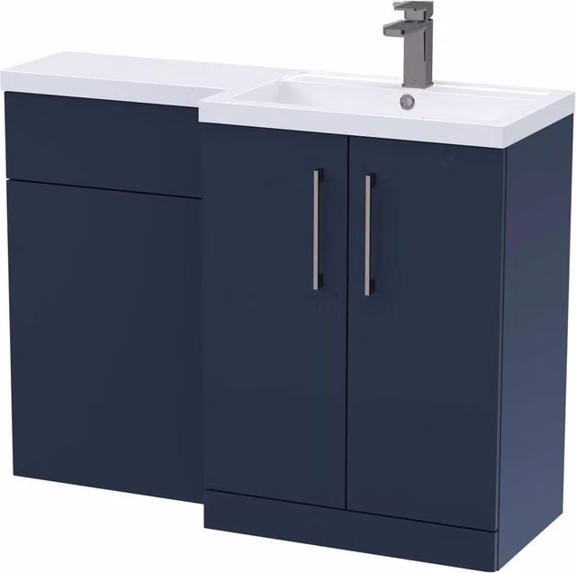 Balterley Modern Blue Right-Hand Vanity and WC Unit Combination with Brushed Pewter Details, W: 110 cm, H: 84 cm – 1