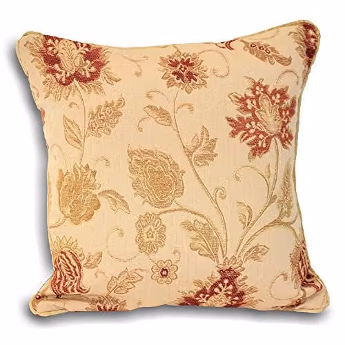 Paoletti Zurich Floral Jacquard Square Cushion in Beige, W/D/H: 45 x 45 x 45 cm
