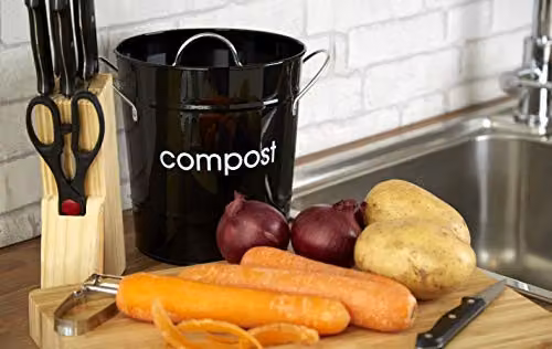 Orsina Compact Steel Compost Bin with Removable Inner Bucket and Flip Lid in Black – 2