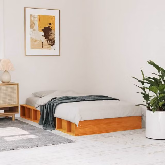 Berkfield Home Solid Wood Pine Bed Frame in Wax Brown, W/D/H: 90 x 200 cm