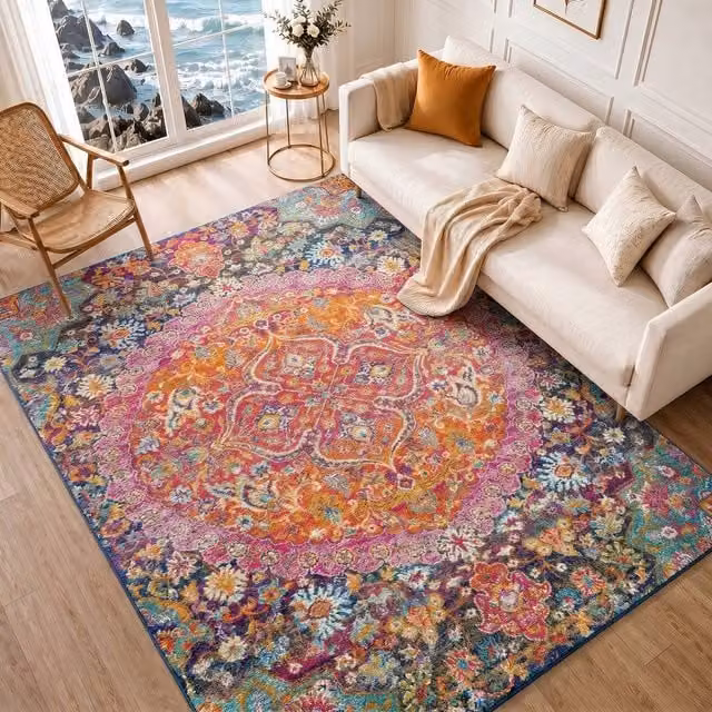 Livabliss Harput Vintage Boho Living Room Rug in Red, Orange, Blue and Grey, W/D/H: 80 x 220 cm – 1