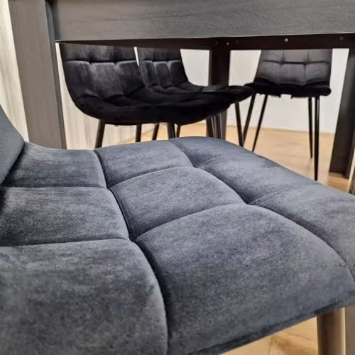 KOSY KOALA Modern 6 Seater Dining Set with Rectangular Dark Grey Table, 4 Black Velvet Chairs and 1 Bench, W/D/H: 140 x 80 x 75 cm – 2