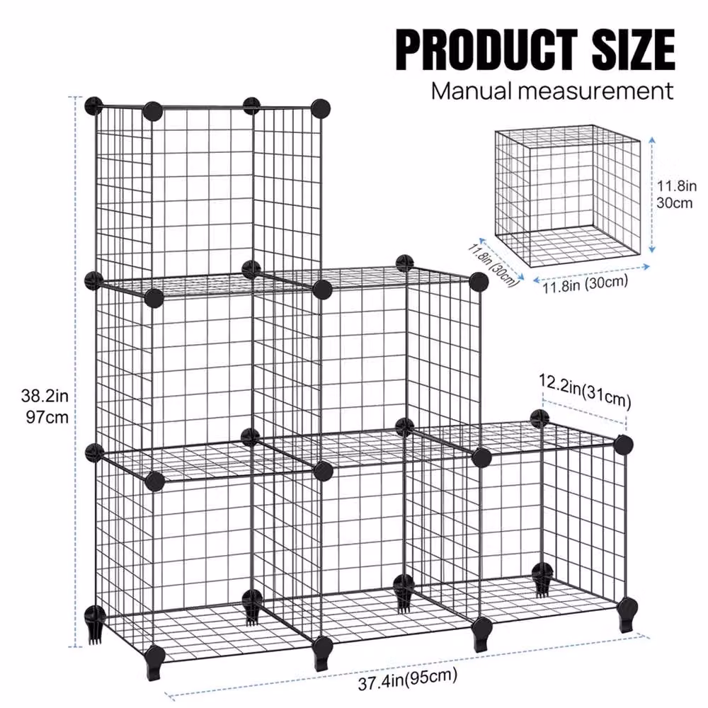 VOGREX 6 Cube DIY Metal Wire Grid Storage Shelf and Display Cabinet Organiser in Black – 2
