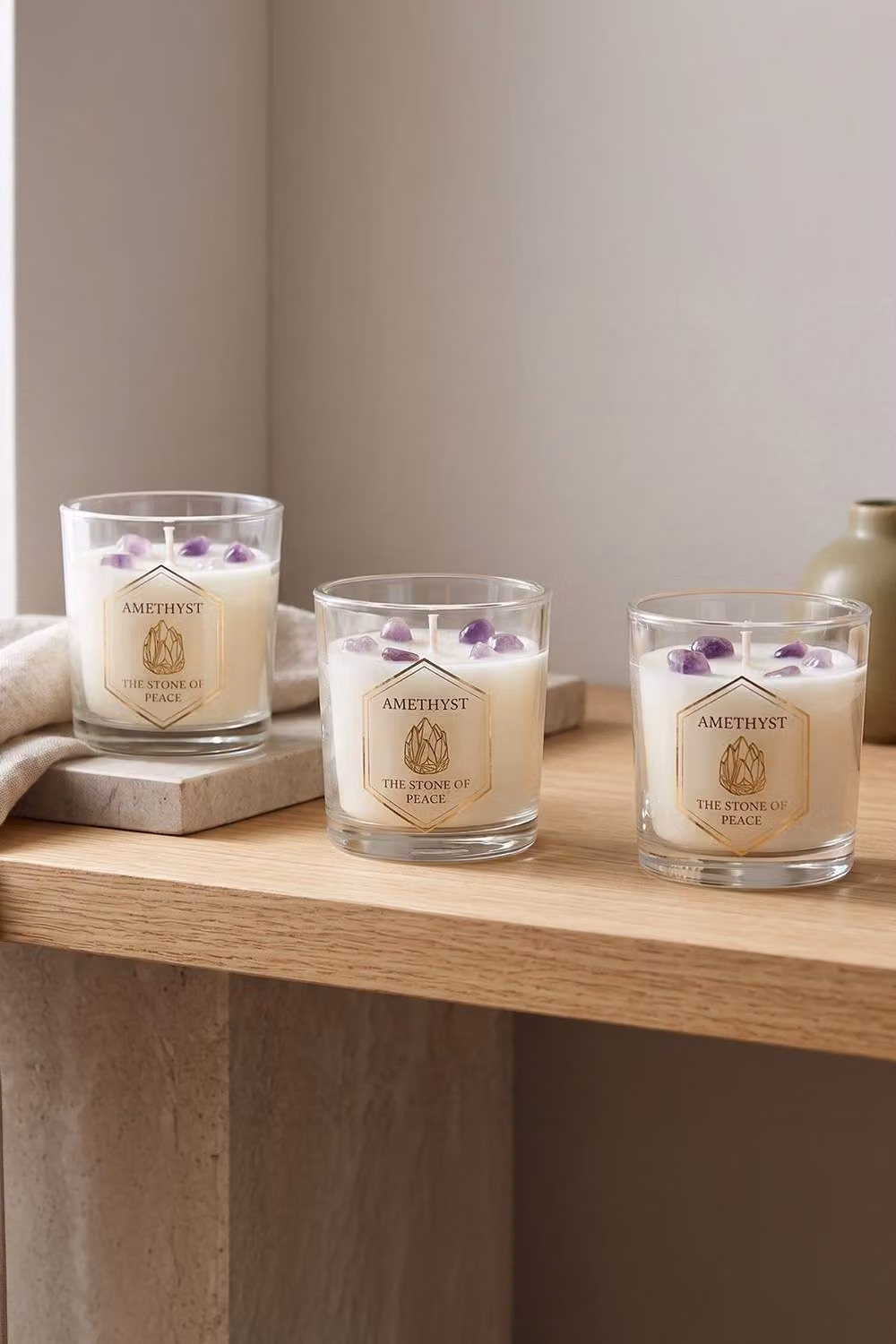 Homescapes Purple Crystal Scented Candle Gift Set of 3 with Natural Gemstones – 2