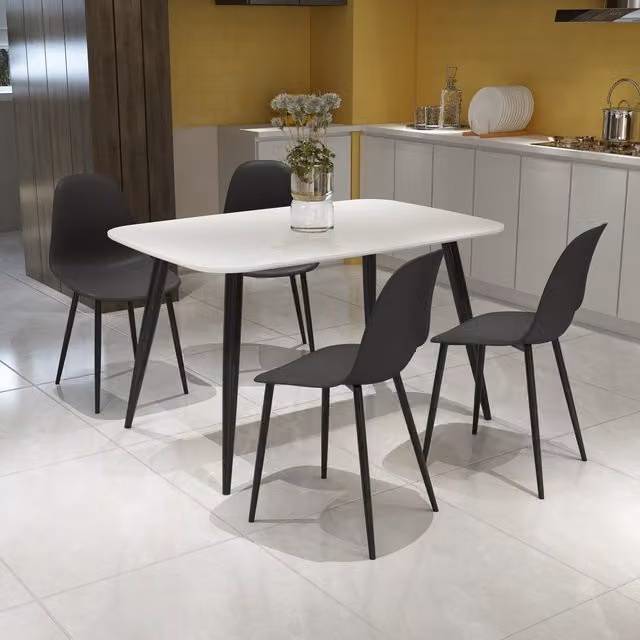 Core Products Ltd Aspen Rectangular White Table and 4 Black Curve Plastic Chair Dining Set