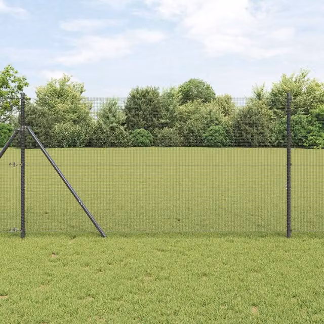 Berkfield Home Grey PVC Coated Steel Welded Wire Fence, H: 1.4 m x L: 25 m – 1