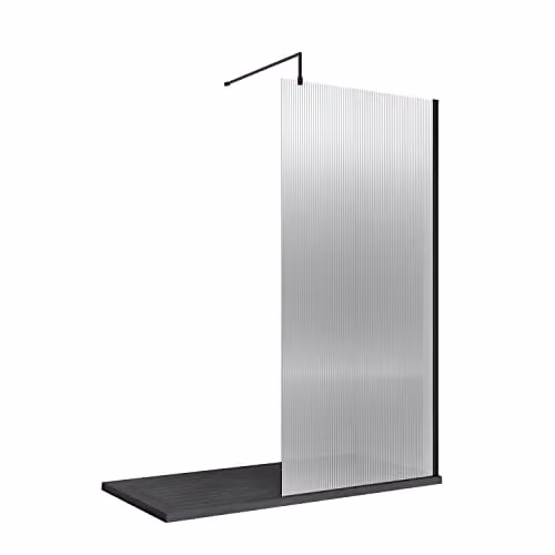 nuie WRFL18580BP Fluted Modern Bathroom Wetroom Screen with Bar, 8mm Toughened Safety Glass, W: 800 mm, H: 1850 mm, Satin Black