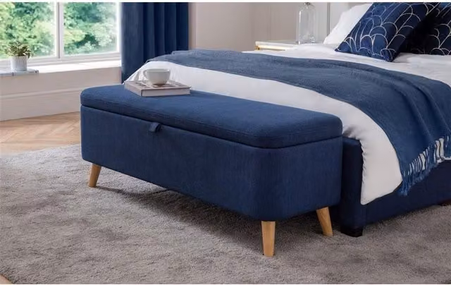 Ashfield Stilted Premium Ocean Blue Fabric Blanket Box in Dark Blue – 1
