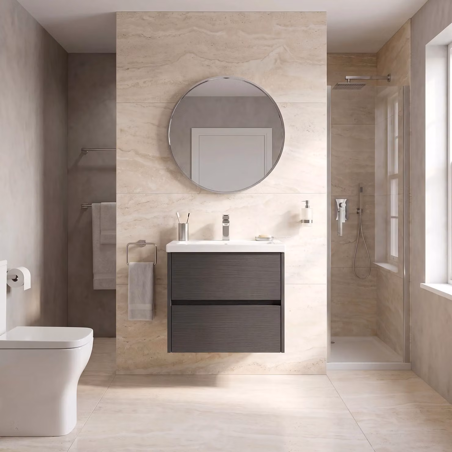 Balterley Square Wall Hung 2 Drawer Vanity Unit and Basin, Graphite Grey, W: 60 cm – 2