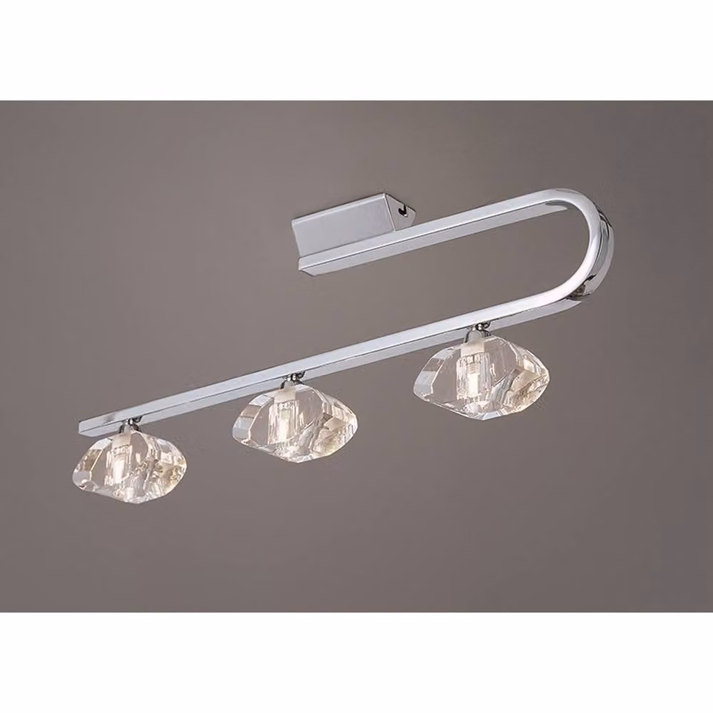 Netlighting Alfa 3-Light Linear Bar Ceiling Light in Polished Chrome and Silver with Crystal Details – 2