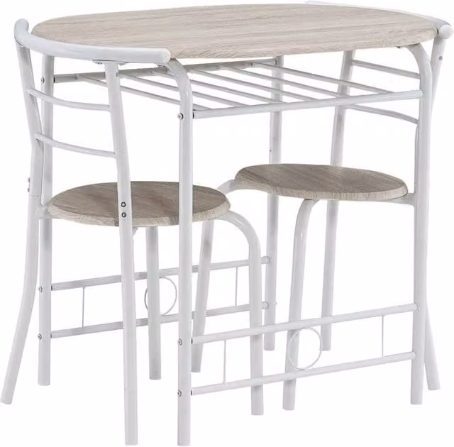 KORVIXA Oak Small Dining Table with Storage Shelf in White, W/D/H: 100 x 100 x 75.94 cm
