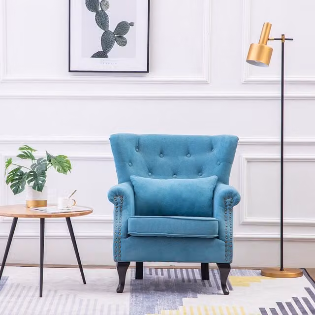 Livingandhome Vintage Blue Velvet Armchair with Armrests and Foam Padding