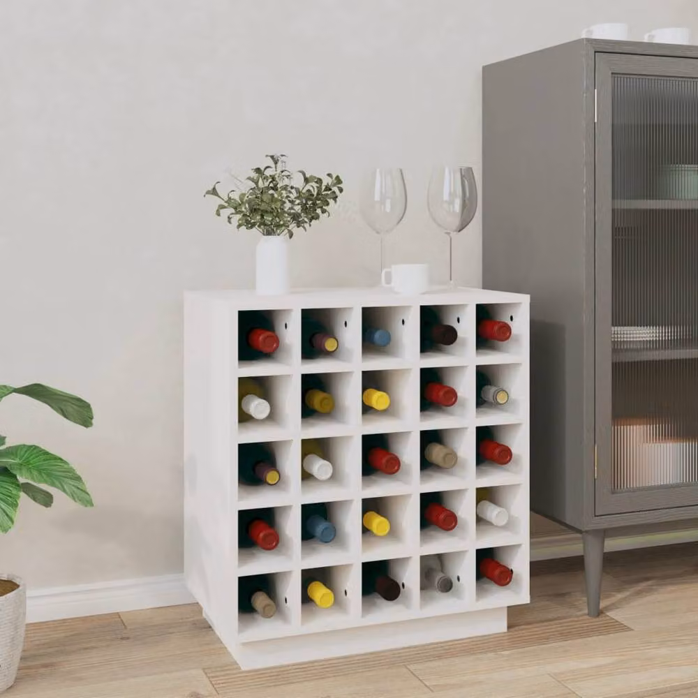 Berkfield Home White Rustic Solid Wood Pine Wine Cabinet with Glass Doors W/D/H: 55.5 x 34 x 61 cm – 2
