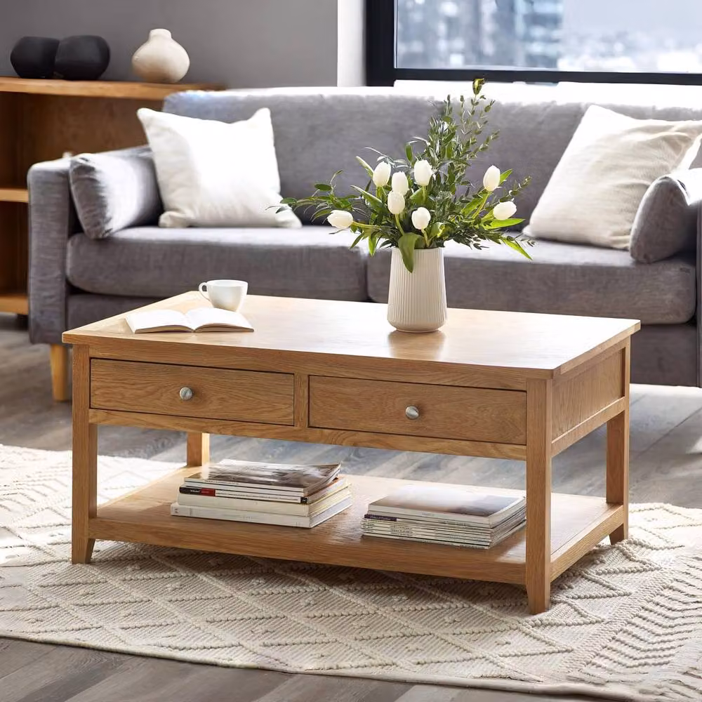 Cheshire Kinloch Rectangular Coffee Table with 2 Drawers in Light Oak – 3