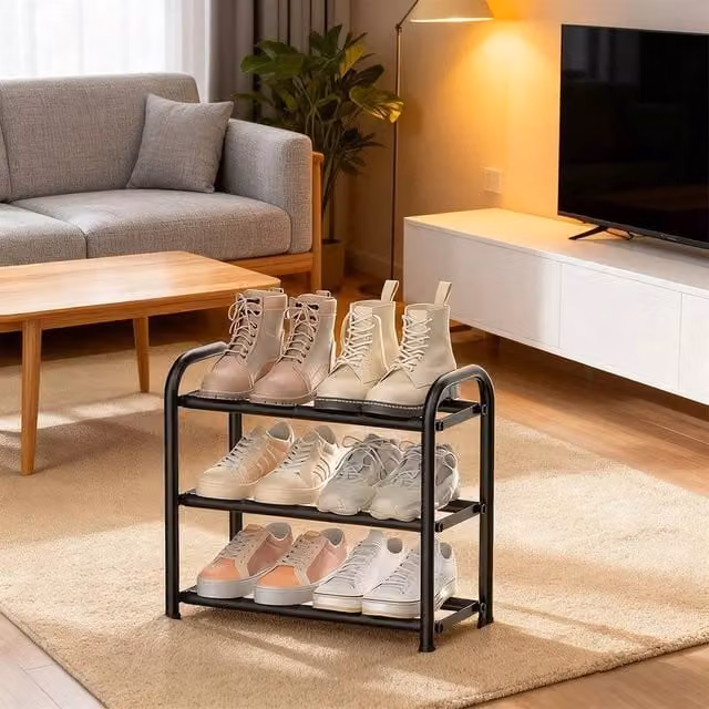 KORVIXA 3-Tier Adjustable Metal Shoe Rack in Black, Width: 50 cm