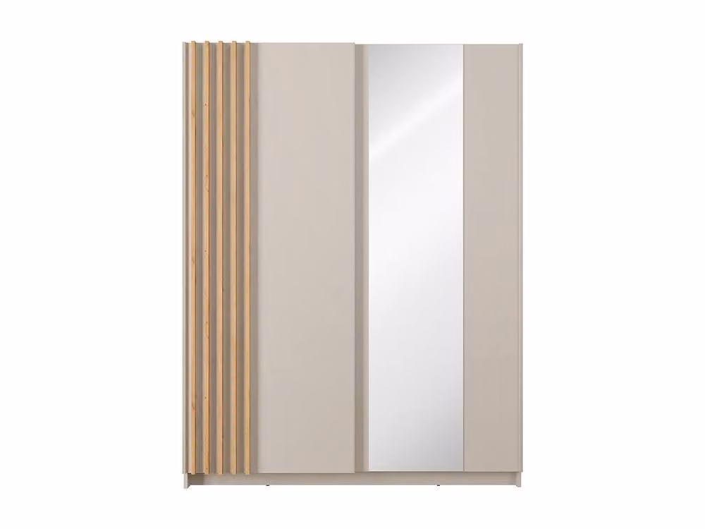 Vente-unique 2-Door Sliding Wardrobe with Mirror in Beige and Natural, W: 150.6 cm, H: 198.5 cm, D: 62 cm – 2