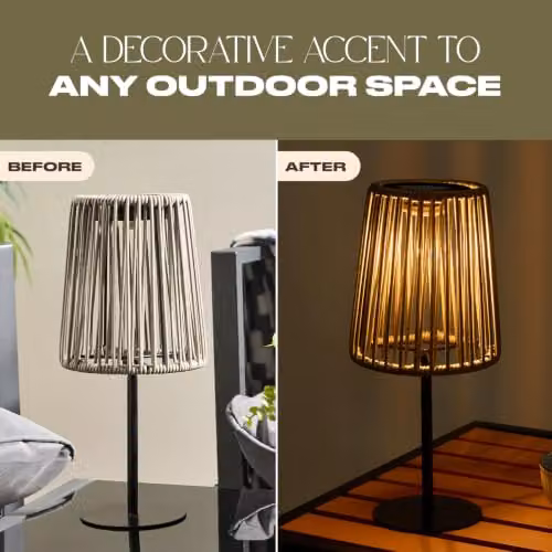 OHS Rattan Solar Table Lamp in Grey with Dusk Sensor for Outdoor Garden and Balcony – 2