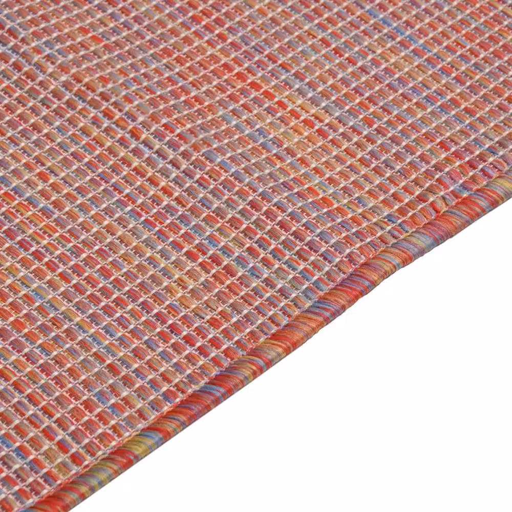 Berkfield Home Red and Multicolour Outdoor Flatweave Round Rug, Diameter: 80 cm