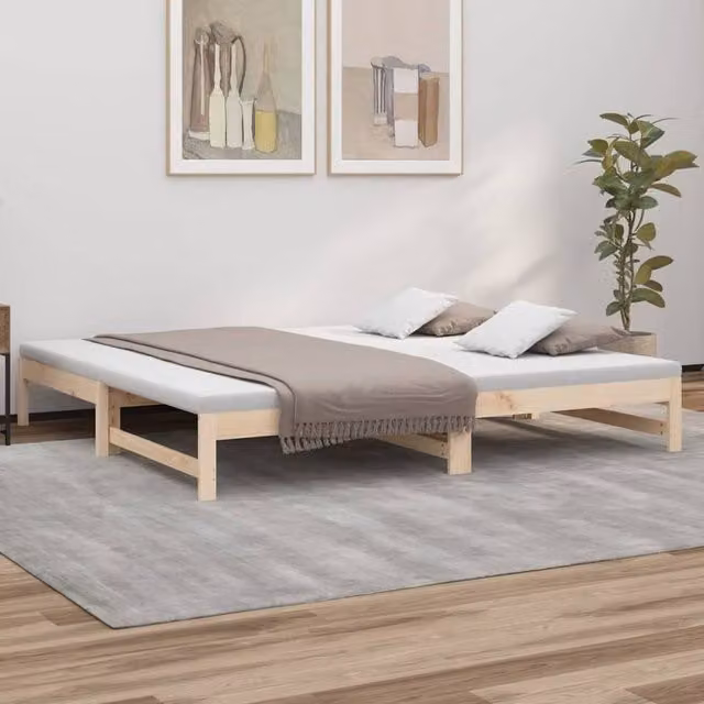 Berkfield Home Rustic Brown Solid Wood Pine Pull-out Day Bed, W/D/H: 160 x 200 x 80 cm – 1