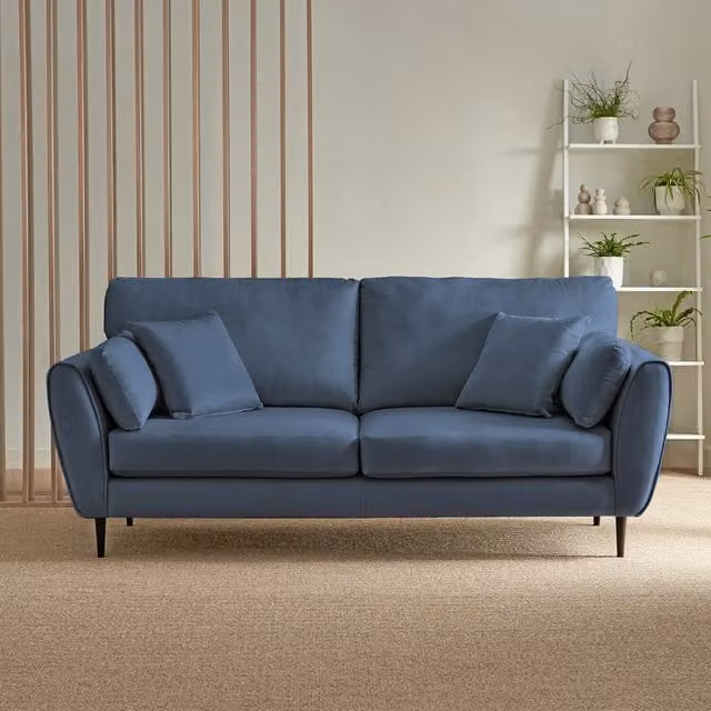 Furniturebox Ida 3 Seater Velvet Living Room Sofa in Blue