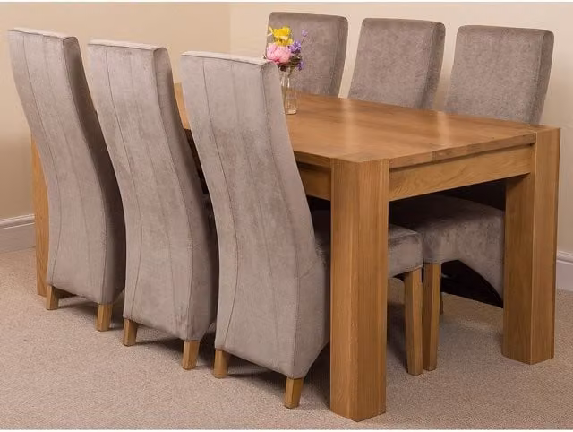 Thats Furniture Kuba Oak Dining Table and 6 Lola Grey Fabric Chairs Set, W: 180 cm, D: 90 cm, H: 78 cm – 1