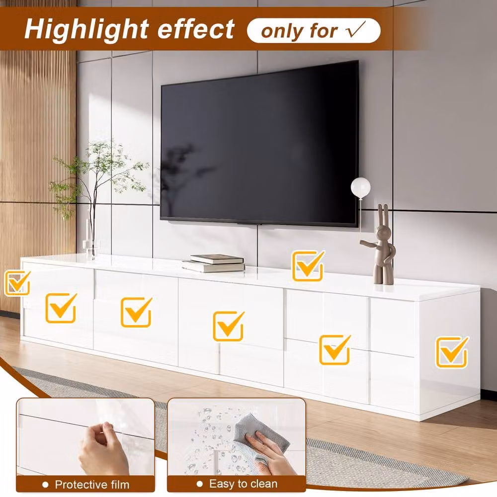 Merax Modern High Gloss White Wall Mounted TV Unit with 3 Doors and 2 Drawers, W/D/H: 167 x 30 x 30 cm – 3