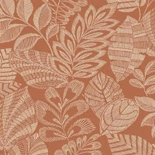 Grandeco Madou Red Floral Botanical Stitched Leaves Blown Vinyl Wallpaper