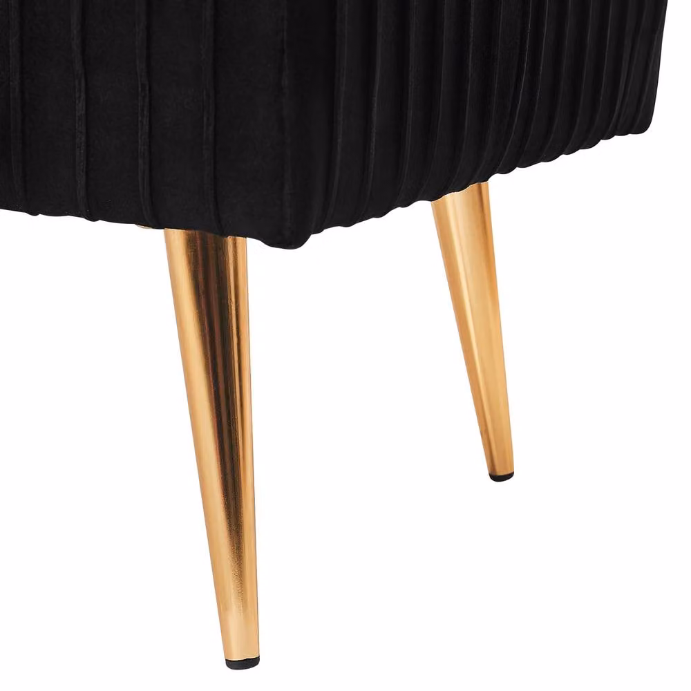 Wyld and Coco Black Velvet Upholstered Bench with Gold Metal Legs W: 118 cm, D: 40 cm, H: 42 cm – 5