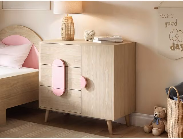 Flair Noah Chest of Drawers Oak and Pink – 1