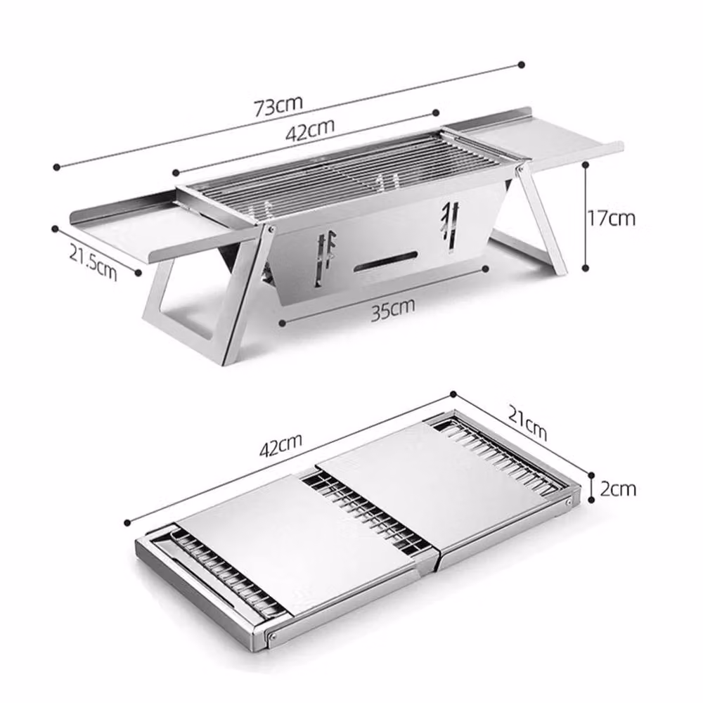 Nordara Portable Folding Stainless Steel Charcoal BBQ Grill in Silver, W/D/H: 35.0 x 21.0 x 17.5 cm – 2