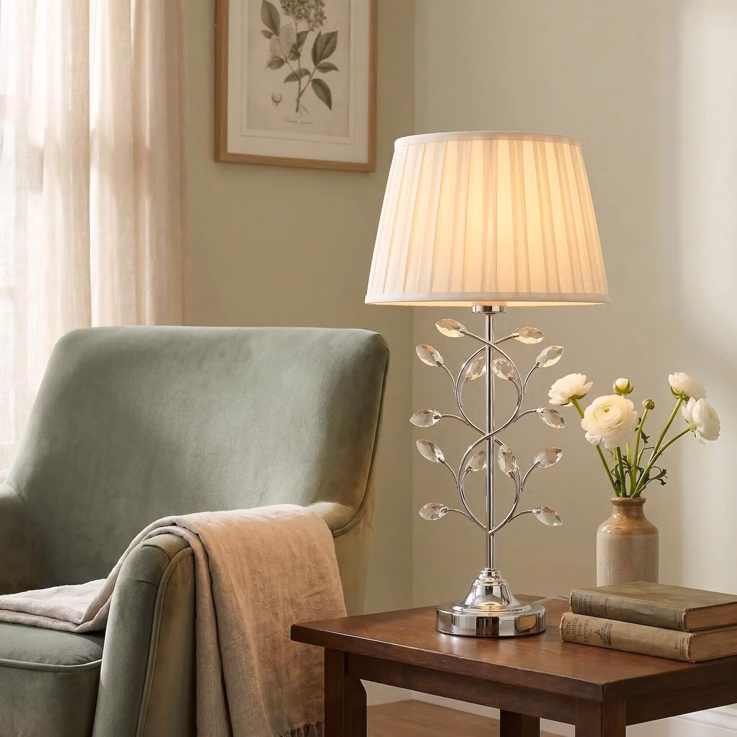 Happy Homewares Modern Tree Branch Table Lamp Base in Polished Chrome Silver, H 42.0 cm – 2