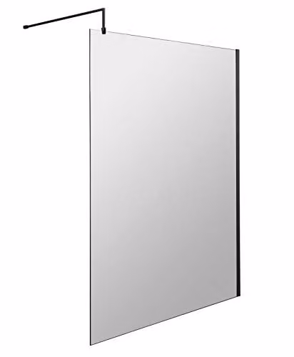 nuie WRSCBP12 Modern Single Panel Wetroom Screen with Support Bar, 8mm Toughened Safety Glass, Clear, Matt Black, W: 120 cm