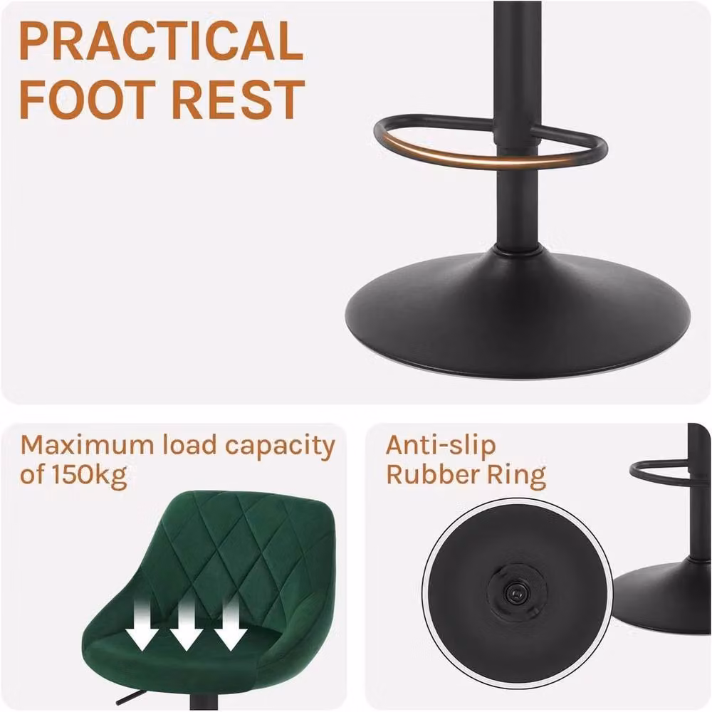 NESTLUNE Set of 2 Green Velvet Swivel Bar Stools for Kitchen and Breakfast Bar – 5