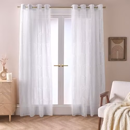 OHS White Transparent Voile Net Curtains with Eyelets, 2 Panels, W: 140 cm, Drop: 220 cm