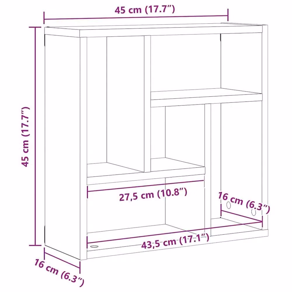 Berkfield Home Wall Mounted Shelf in Black Oak, W/D/H: 45 x 16 x 45 cm – 9